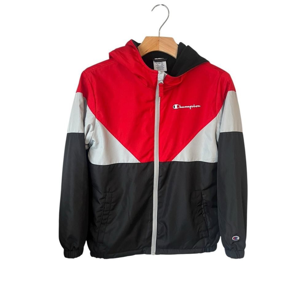 Champion Boys Windbreaker Jacket Large 10/12 Red Gray Black